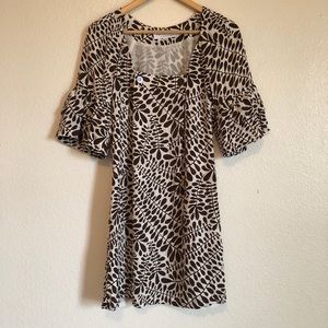 Trina Turk Brown/Cream Silk Bell Sleeve Dress